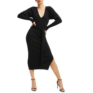 NWOT Good American Belted Long Sleeve Cotton Blend Rib Body-Con Dress
